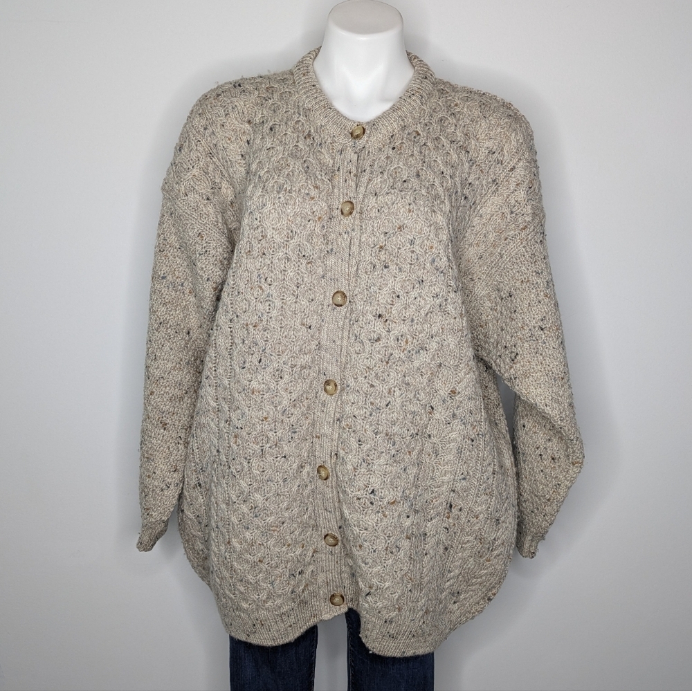 Highland Home Industries Cream Tan Wool Button Up Cardigan Sweater XL